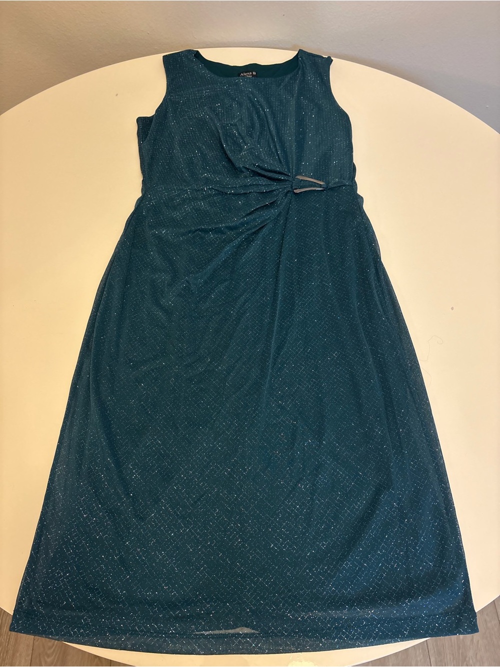 Sleeveless Teal Sparkle Knot-Detail Dress
